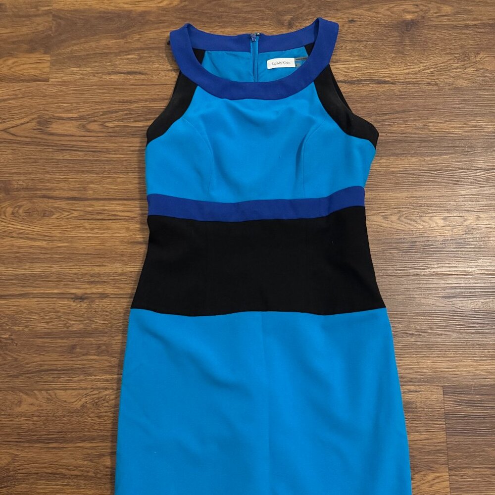 Calvin Klein Blue & Black Color Block Sheath Dress SIZE 6